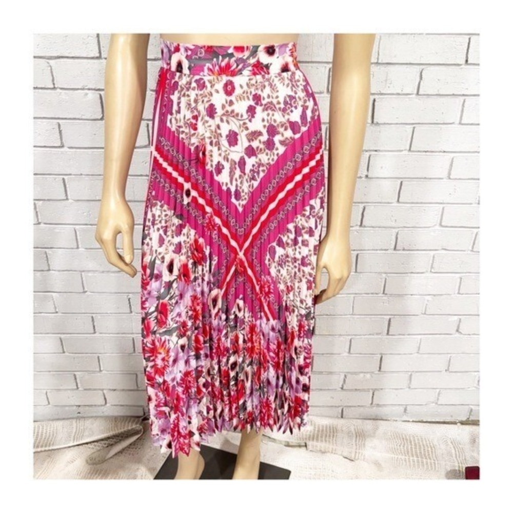 Elie Tahari Pink Floral Pleated A-Line High Midi Skirt Old Money NWT 10